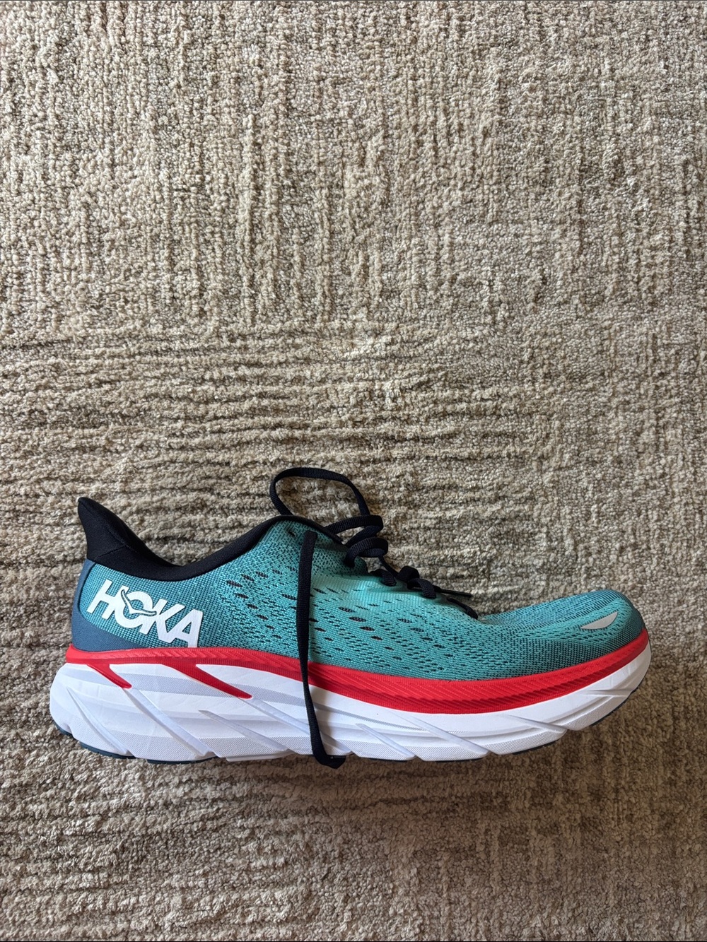 Hoka Mens Teal with Red Accent Running Sneaker